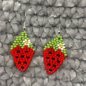 Vibrant Red and Green Crystal Earrings with Cherry Design